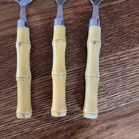 VTG Faux Bamboo Handle Stainless Steel Flatware Tiki Tropical Boho - 16 pieces - Picture 4 of 4